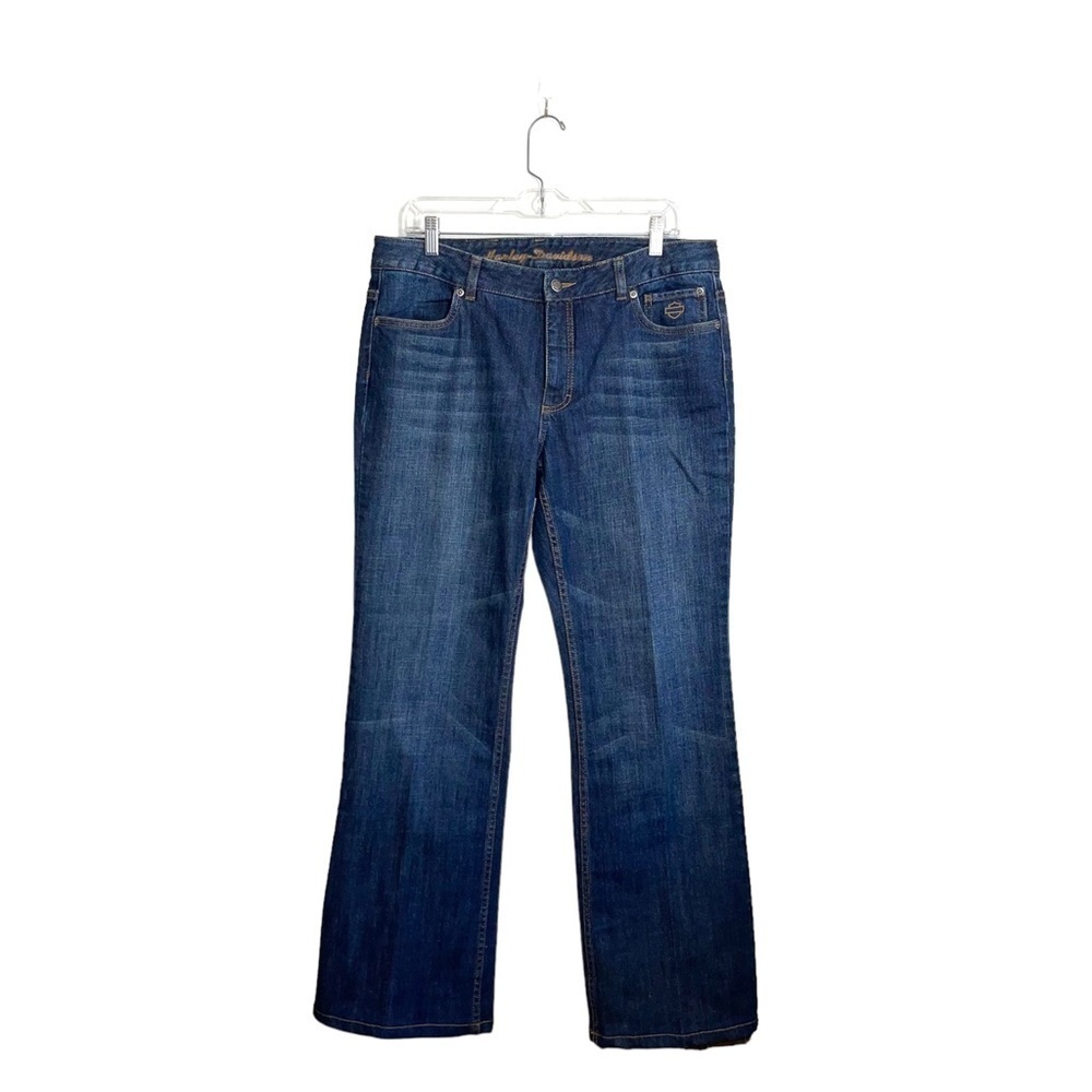 Harley Davidson Wide Leg Jeans Dark Wash Mid-rise Relaxed Denim Moto 12 Women’s